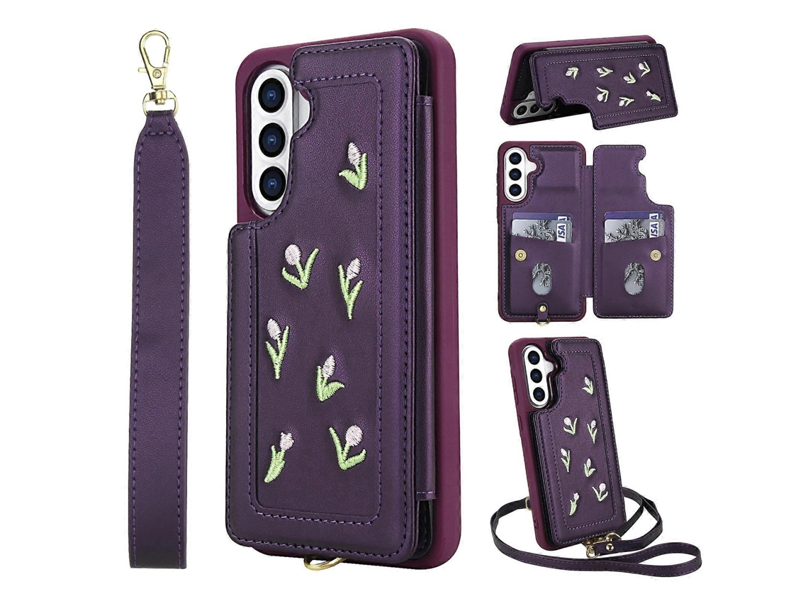 Capa Couro Pu Alça Para Samsung Galaxy A16 4g, Roxa, Elysve