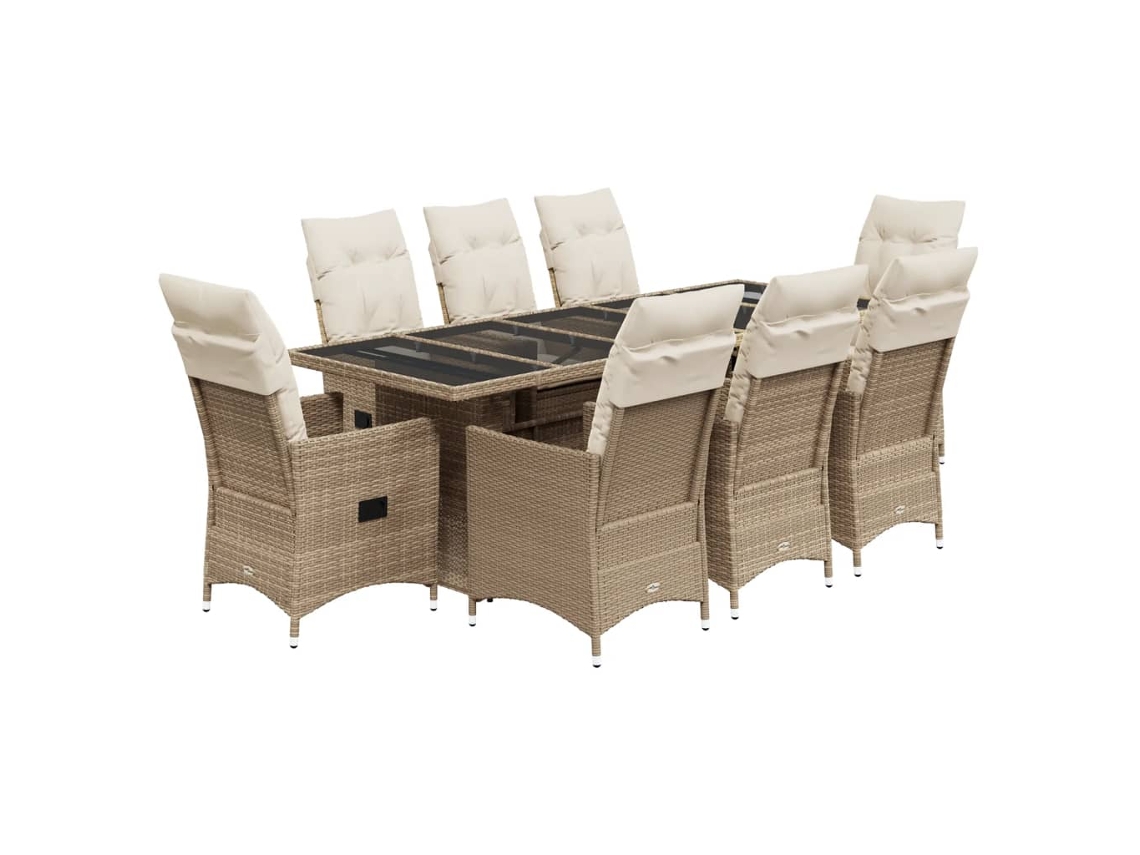 Conjunto de 9 Bistrôs para Jardim com Almofadões Vime Pe Bege MAISON EXCLUSIVE