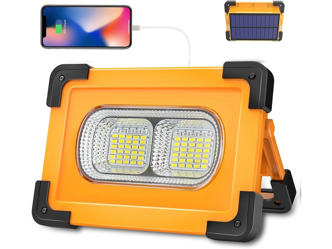 Refletor Led De Trabalho 80w Recarregável Solar Usb Magnética 4 Modos