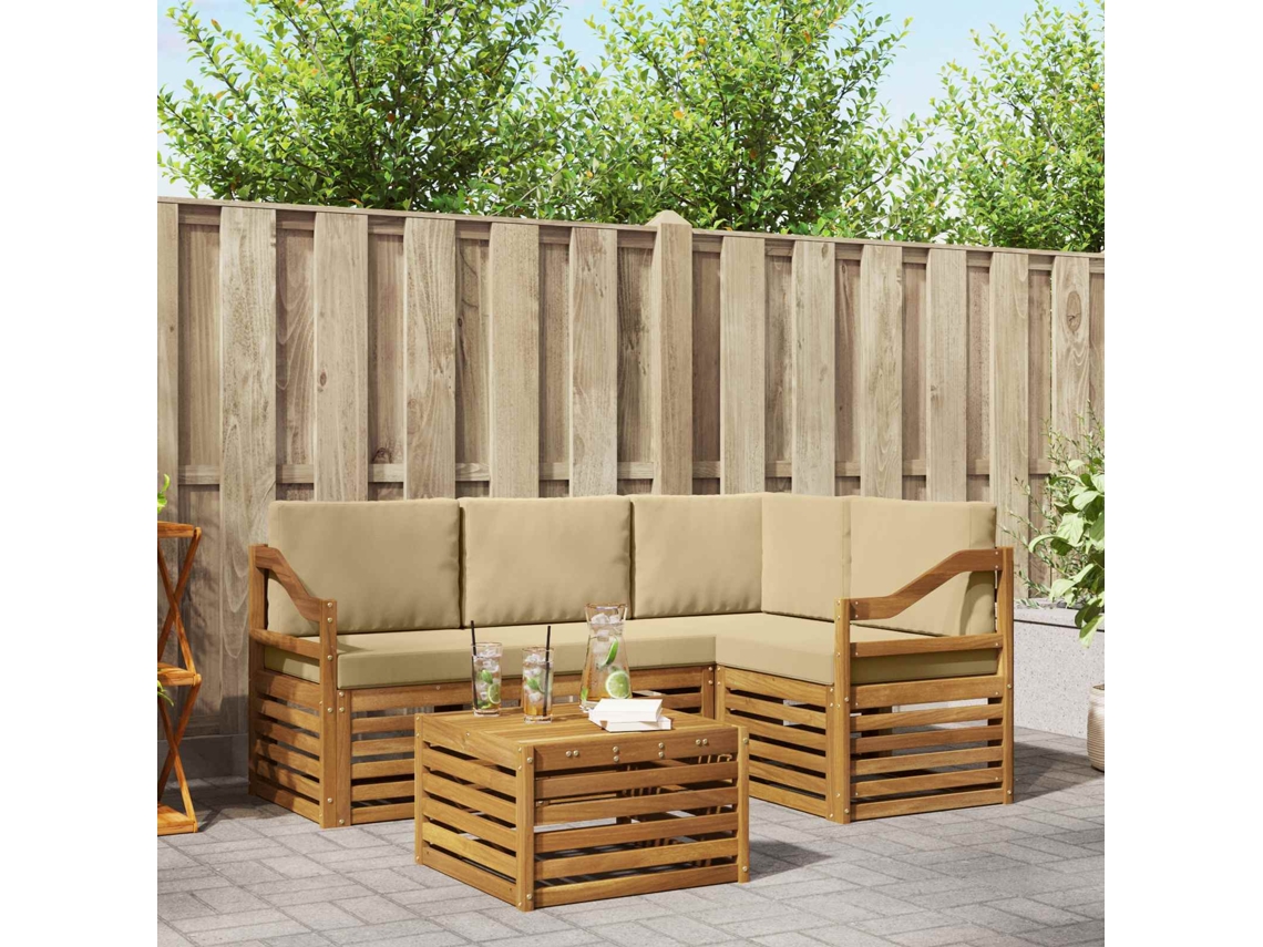 Vidaxl Conjunto De Sofás Para Exterior 5 Pcs Natural E Bege
