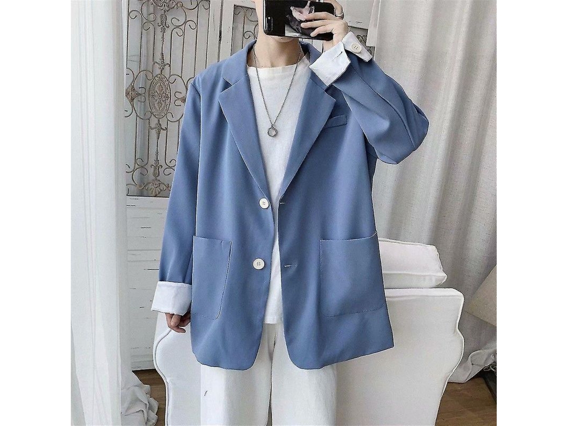 Blazer Casual Para Homem Estilo Lazer Solto Moderno Coreano Tamanhos M L Xl Xxl Cores Bege Azul Preto Cinza Blueb