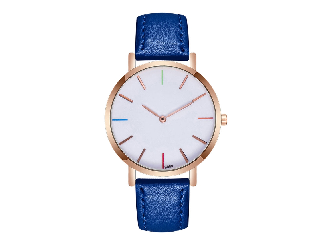 Relógio analógico de quartzo azul royal com pulseira de couro PU, unissex.