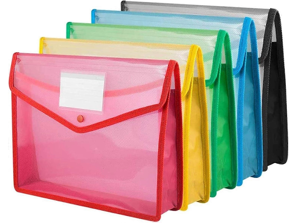 Conjunto de 5 Pastas Plásticas Transparentes Tamanho A4 com Fecho de Pressão, Grande Capacidade, para Documentos, Arquivos e Envelopes BRILVIBERA