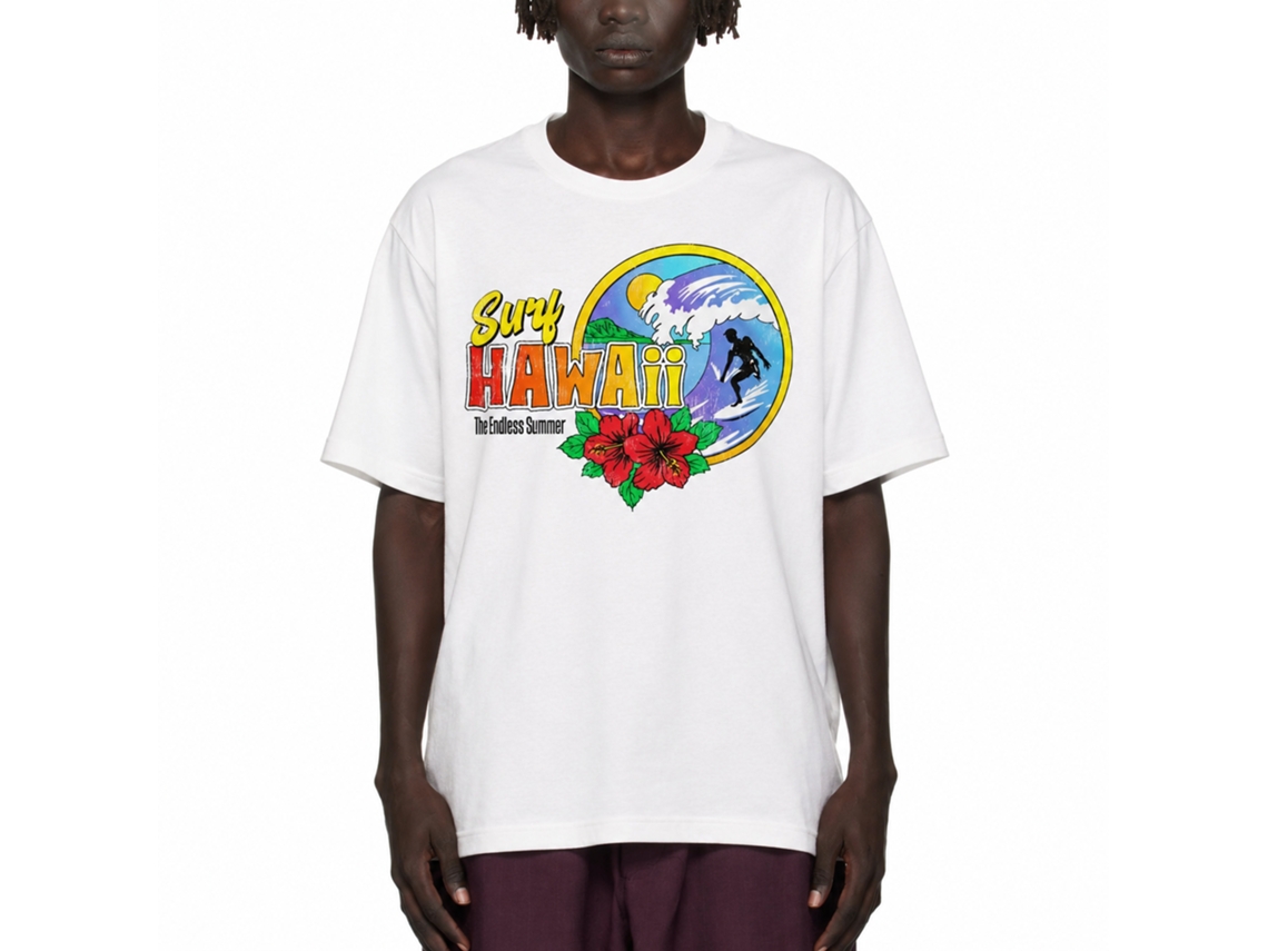 Rockinstone Hawaii Surfer White Adult T-shirt Size:m