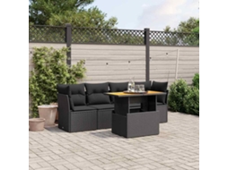 Vidaxl 5 Pcs Conjunto Sofás De Jardim Com Almofadões Vime Pe Preto