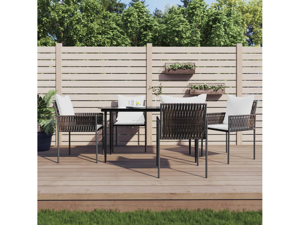 Vidaxl 5 Pcs Conjunto De Jantar P/ Jardim C/ Almofadões Vime Pe E Aço