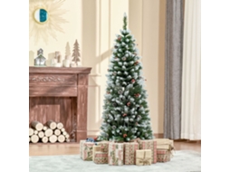 Árvore De Natal Artificial 1,50m Com 408 Pontas, Frutas E Pinhas Nevadas - Decoração Verde Para Interno