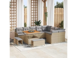 Vidaxl Conjunto de Sofá de Jardim com Almofada 12 Pcs Bege Vime Pe