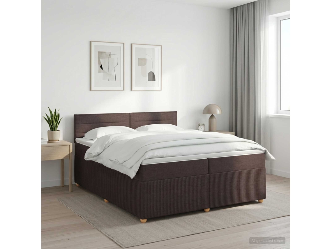 Vidaxl Cama Box Spring Com Colchão Marrom Escuro 200 X 200 Cm Tecido