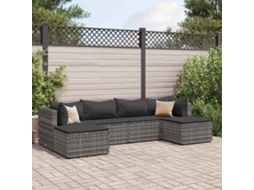 Vidaxl 6 Pcs Conjunto Lounge De Jardim C/ Almofadões Vime Pe Cinzento