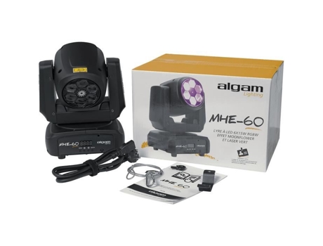 Algam Lighting Mhe60 Cabeça Móvel Wash Led 6 X 15w Rgbw E Laser Verde 200mw Alga Maris