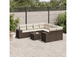 Vidaxl 9 Pcs Conjunto Sofás P/ Jardim C/ Almofadões Vime Pe Castanho