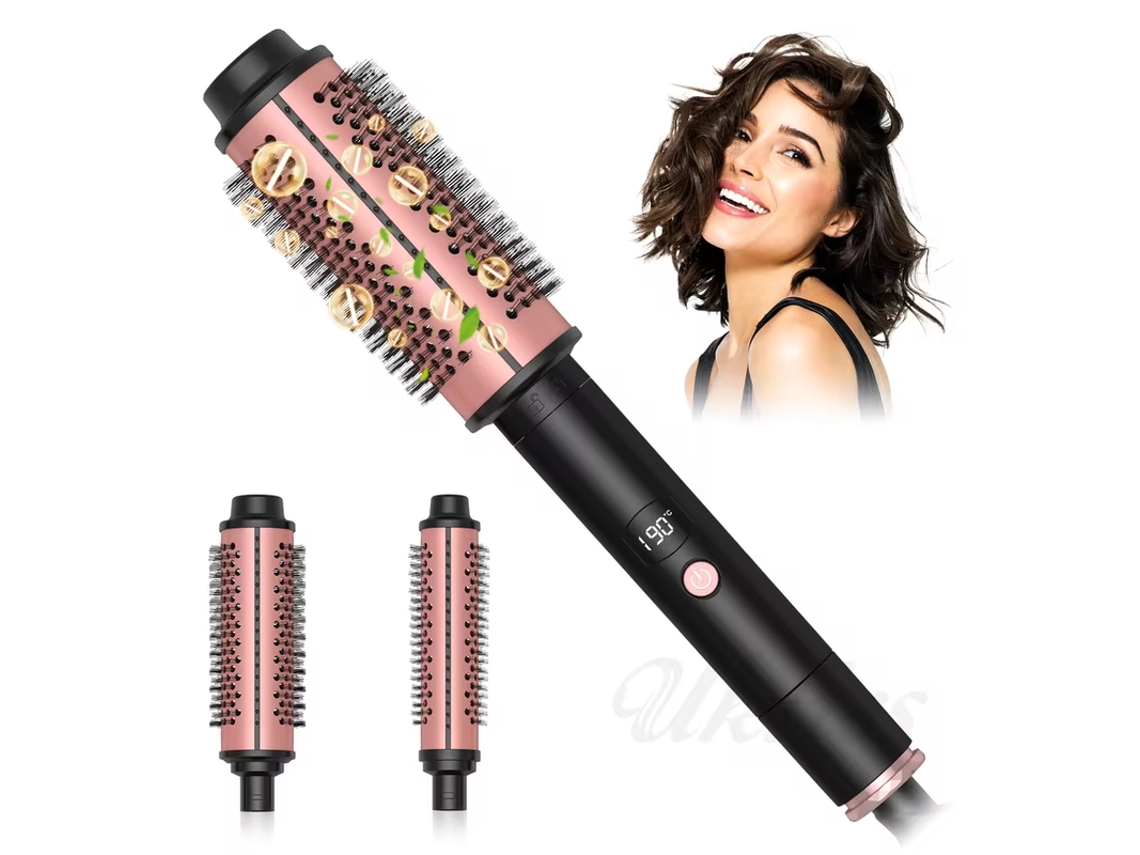 Curling Iron Thermal Brush 3 Em 1 Set Iônico Aquecido Redondo Curling Brush Cabelo Estilo Cerâmico Duplo Aquecedor Trimtide