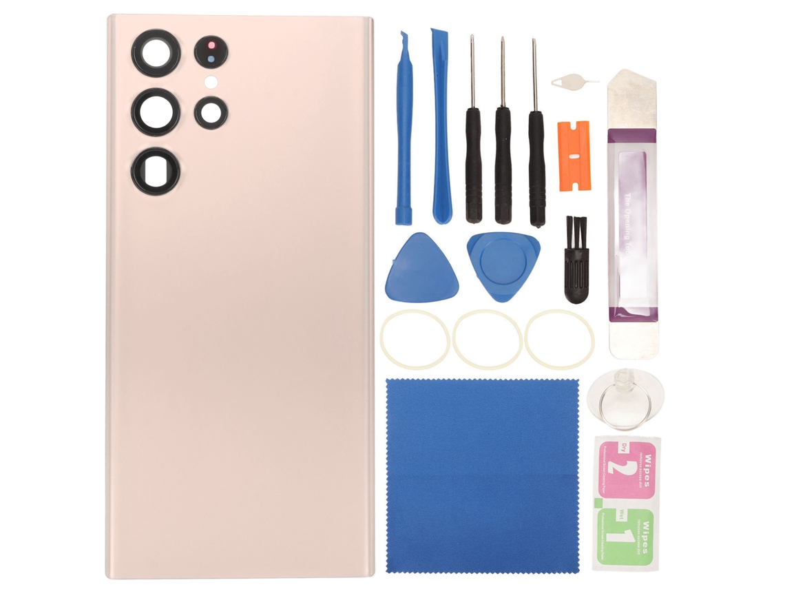 Aetheria capa Vidro Traseira Tampa Protetora com Lente Câmera e Ferramentas para Samsung Galaxy S22 Ultra S908 Rosa