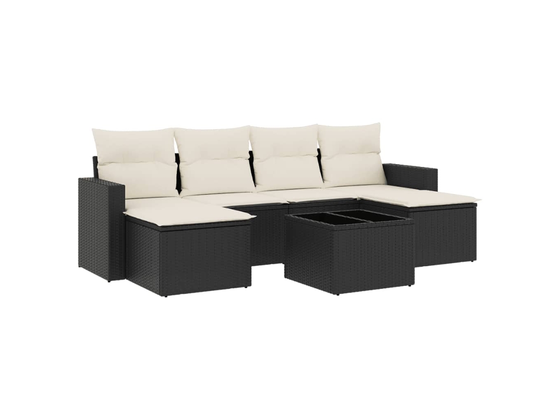 Maison Exclusive - 7 Pcs Conjunto De Sofás P/ Jardim C/ Almofadões Vime Pe Preto