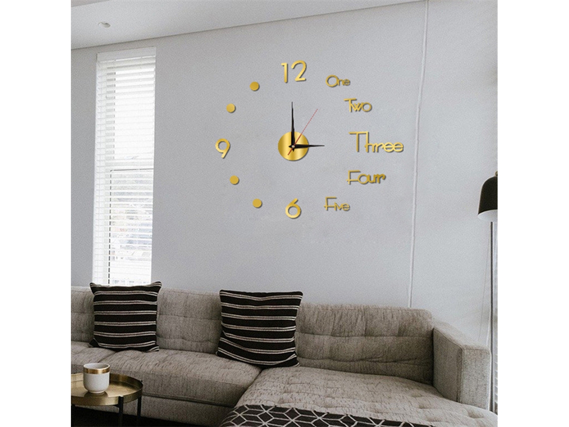 Aetheria relógio de Parede 3d Diy 40cm Dourado Acrílico Silencioso Decorativo para Casa