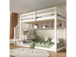 Beliche Infantil 90x200 Cm Branco Com Armário Escada E Arrumação, Madeira, Grades De Segurança, Sem Colchão