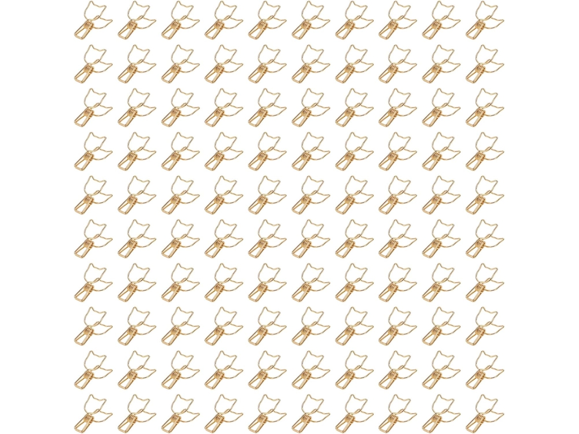 100 unidades de broches metálicos Ocos em formato de gato de desenho animado com longa cauda fichário.