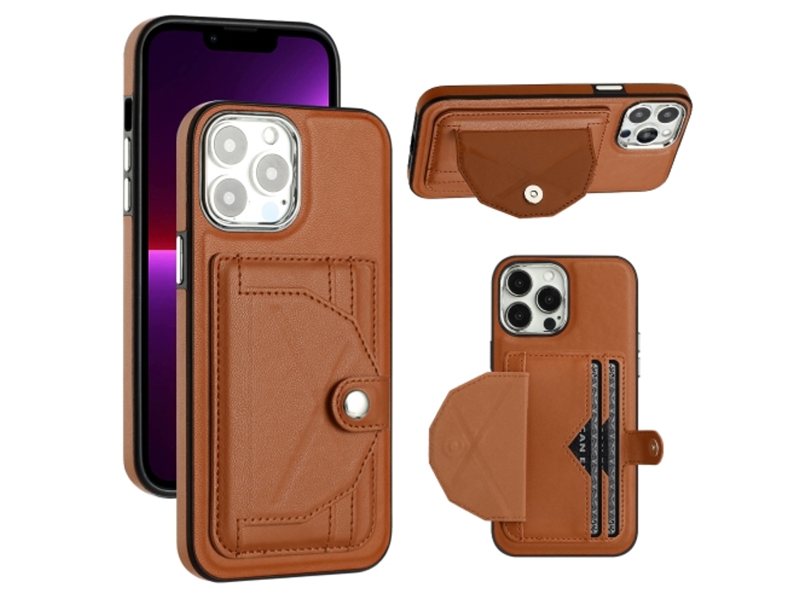 Capa Mobile Phone Cases Shockproof With Card para iPhone 13 Pro Max Pele Castanho
