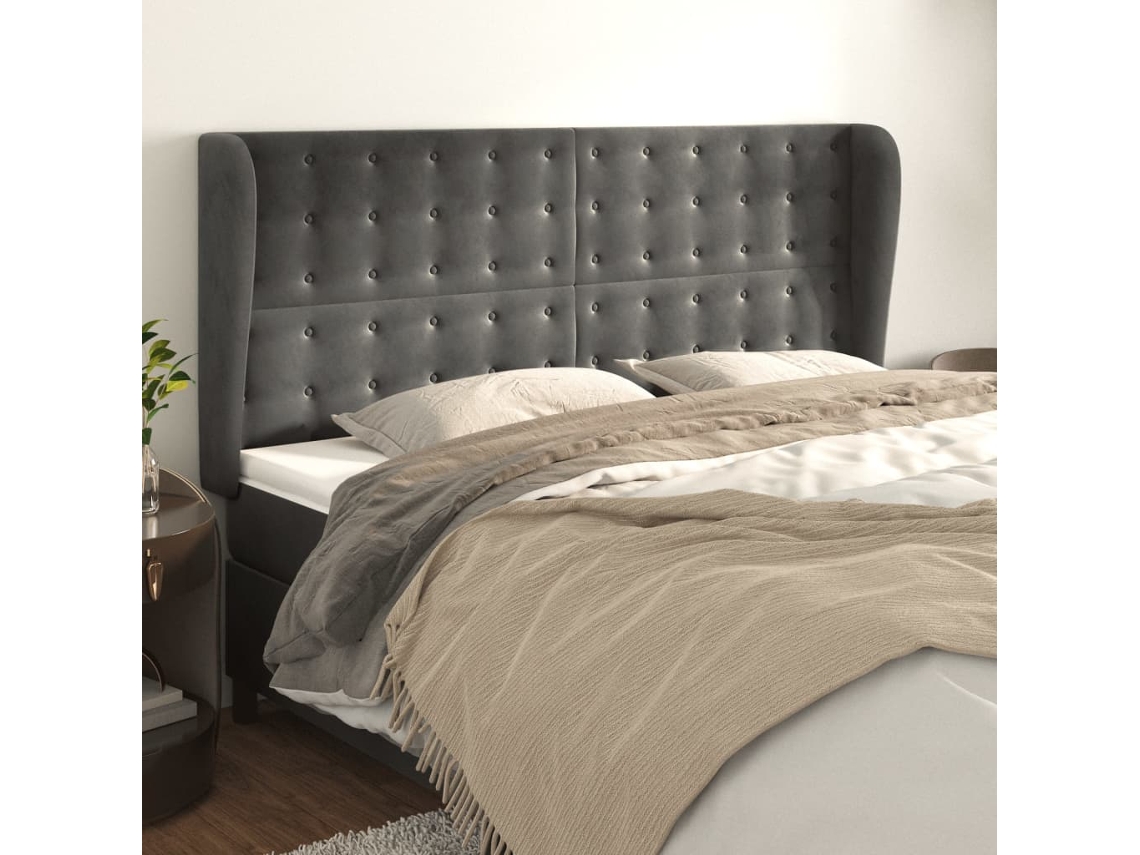 Vidaxl Cabeceira Cama C/ Abas Veludo 203x23x118/128 Cm Cinzento escuro