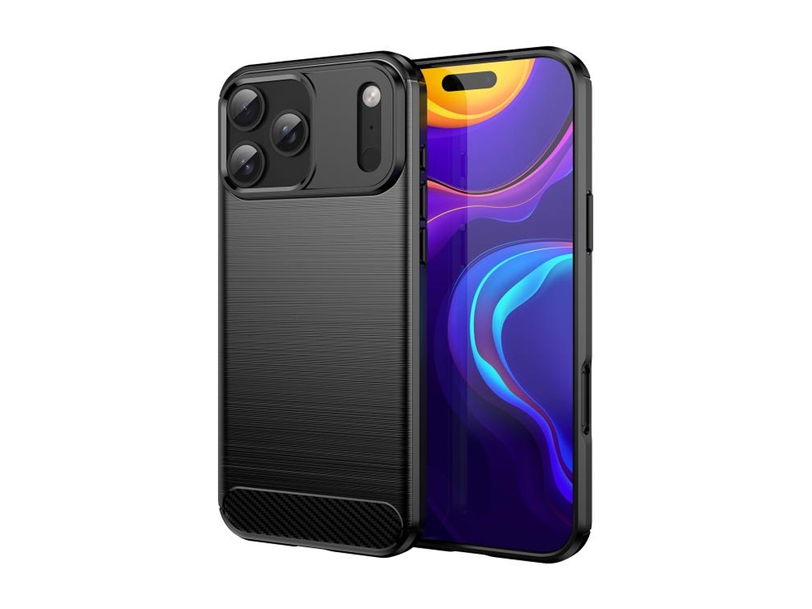 Capa De Tpu Para Iphone 17 Pro Max - Textura Escovada De Fibra De Carbono