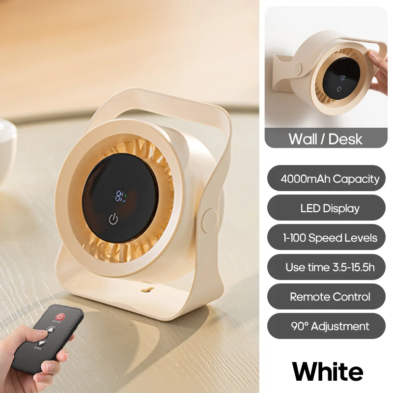 Ventilador de parede recarregável MDUG, 4000mah, com controle remoto, para uso externo