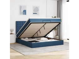 Estrutura De Cama Otomana Com Colchão 160x200 Cm Tecido Azul