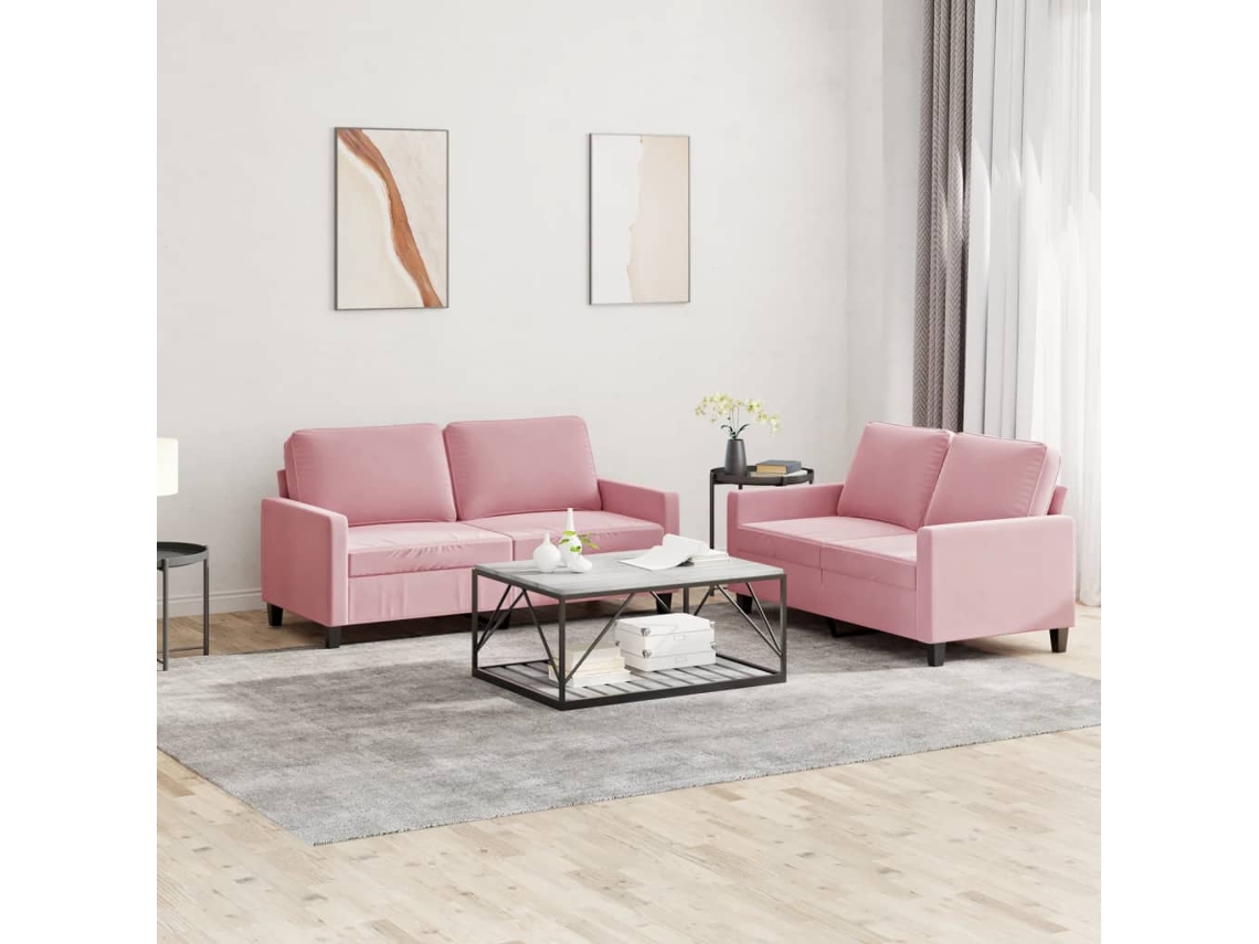 Vidaxl 2 Pcs Conjunto De Sofás Com Almofadões Veludo Rosa