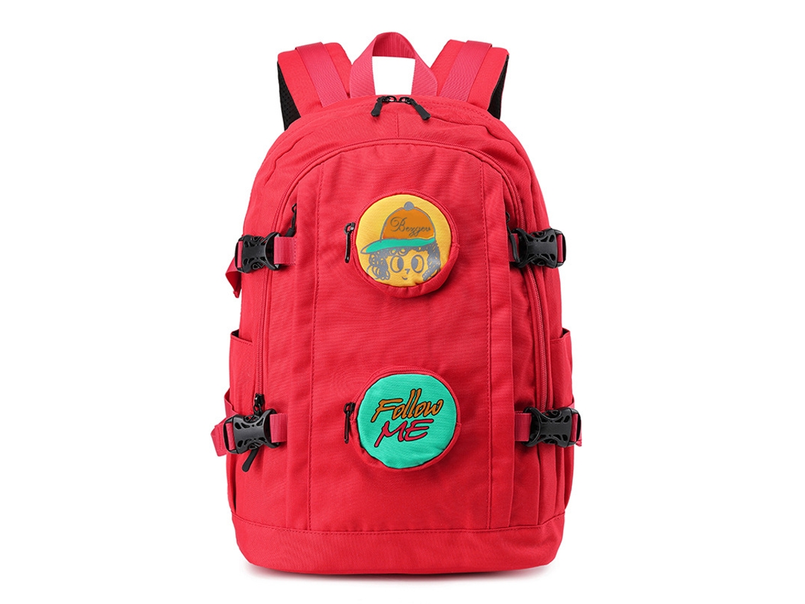 Mochila De Adesivos De Desenho Animado Feita De Náilon À Prova D'água, Grande Capacidade, Adequada Para Campus, Viagens, Etc Vermelho