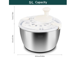 Centrifugadora de saladas em aço inoxidável, grande capacidade de 5 litros, Beijiyi