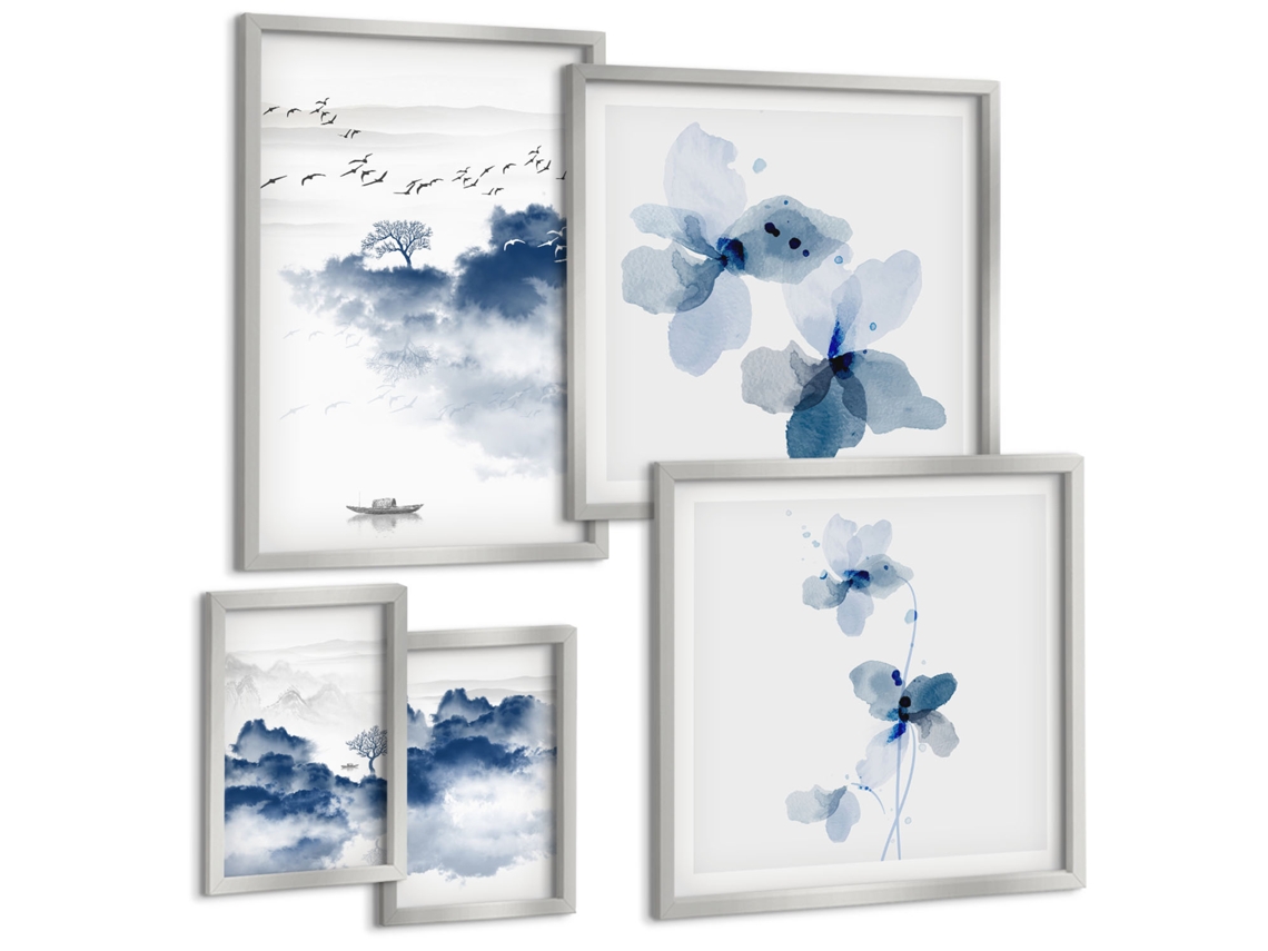 Pinturas Murais Modernas Praias Tropicais E Palmeiras Moldura Prateada Imagens Para Um Quarto Infantil Espelharte (conjunto De 5 Imagens)