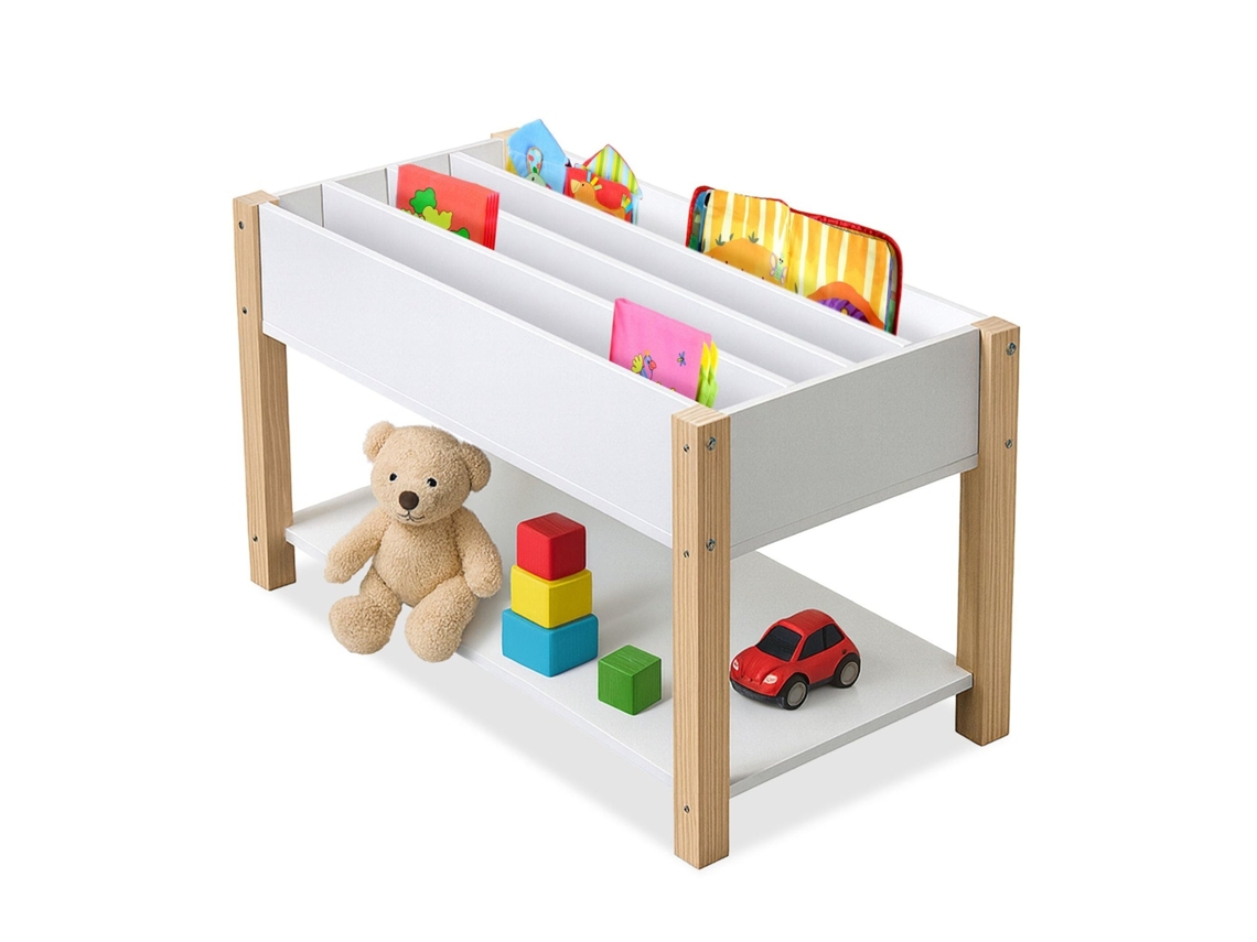 Estante Infantil Com 4 Prateleiras E Compartimentos Para Brinquedos, Branco