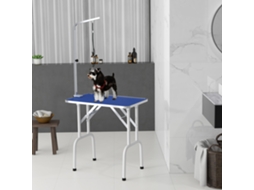 Mesa de Tosquia Dobrável com Braço Ajustável Entre 60 104 Cm e Bancada Borracha Antiderrapante 81x48.5x80 Cm Azul