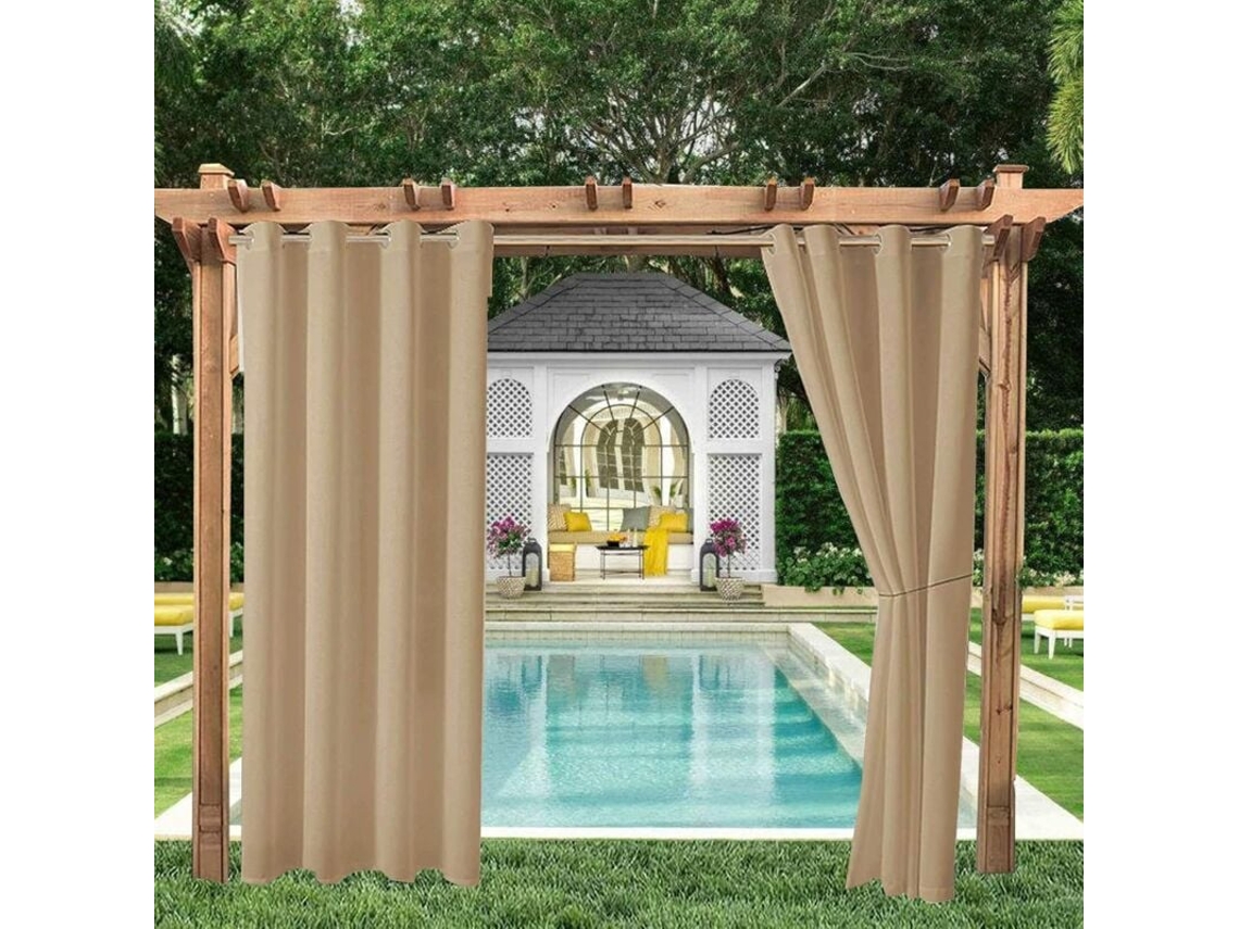 Cortina Blackout Térmica, Para Varanda E Jardim, Ilhós, Privacidade, Proteção Uv, Resistente Vento, 2 Peças, 132 X 213 Cm, Champanhe