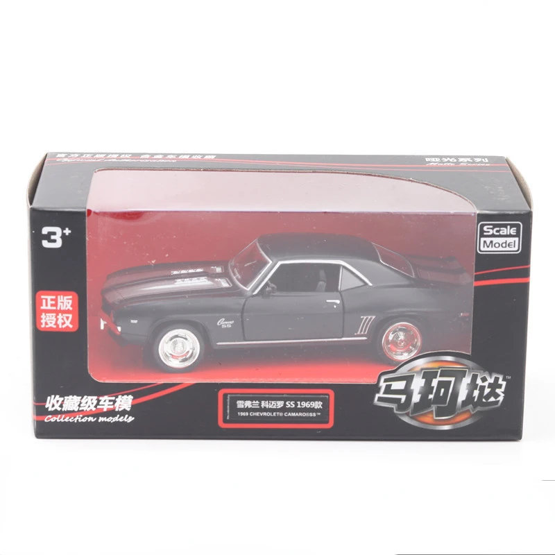 (preto Fosco) Miniatura Chevrolet Camaro Ss 1969 Retro Preto Metálico Fosco Em Escala 1:36