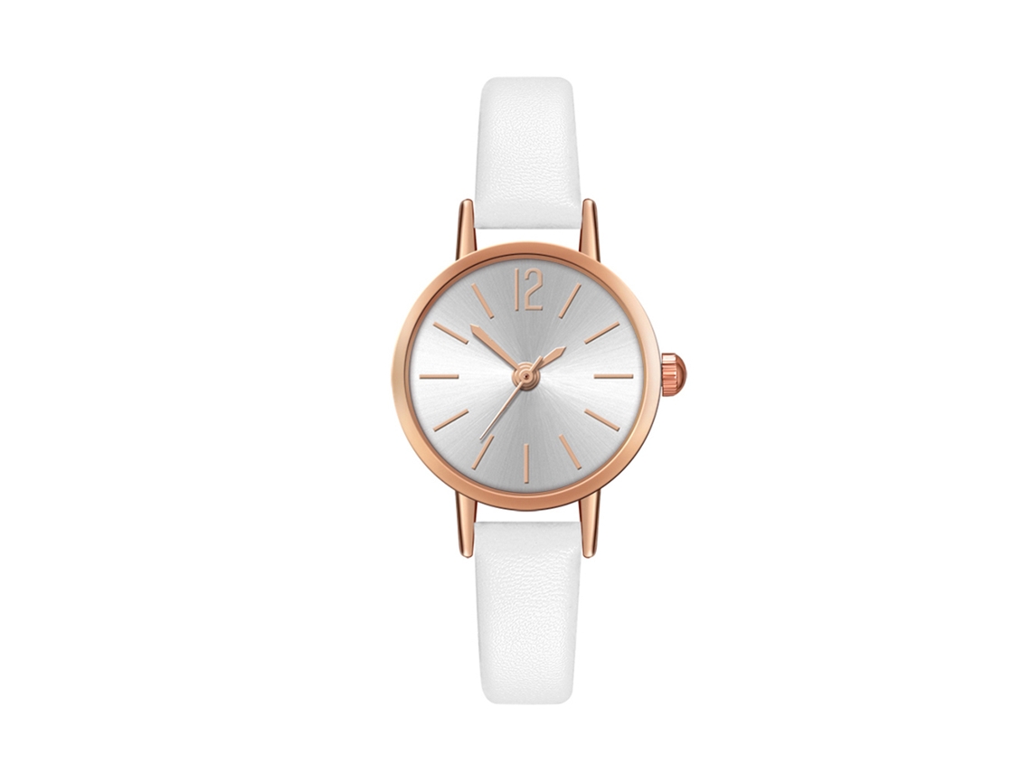 Relógio de negócios masculino com pulseira de couro PU, mostrador redondo e mecanismo de quartzo (branco)