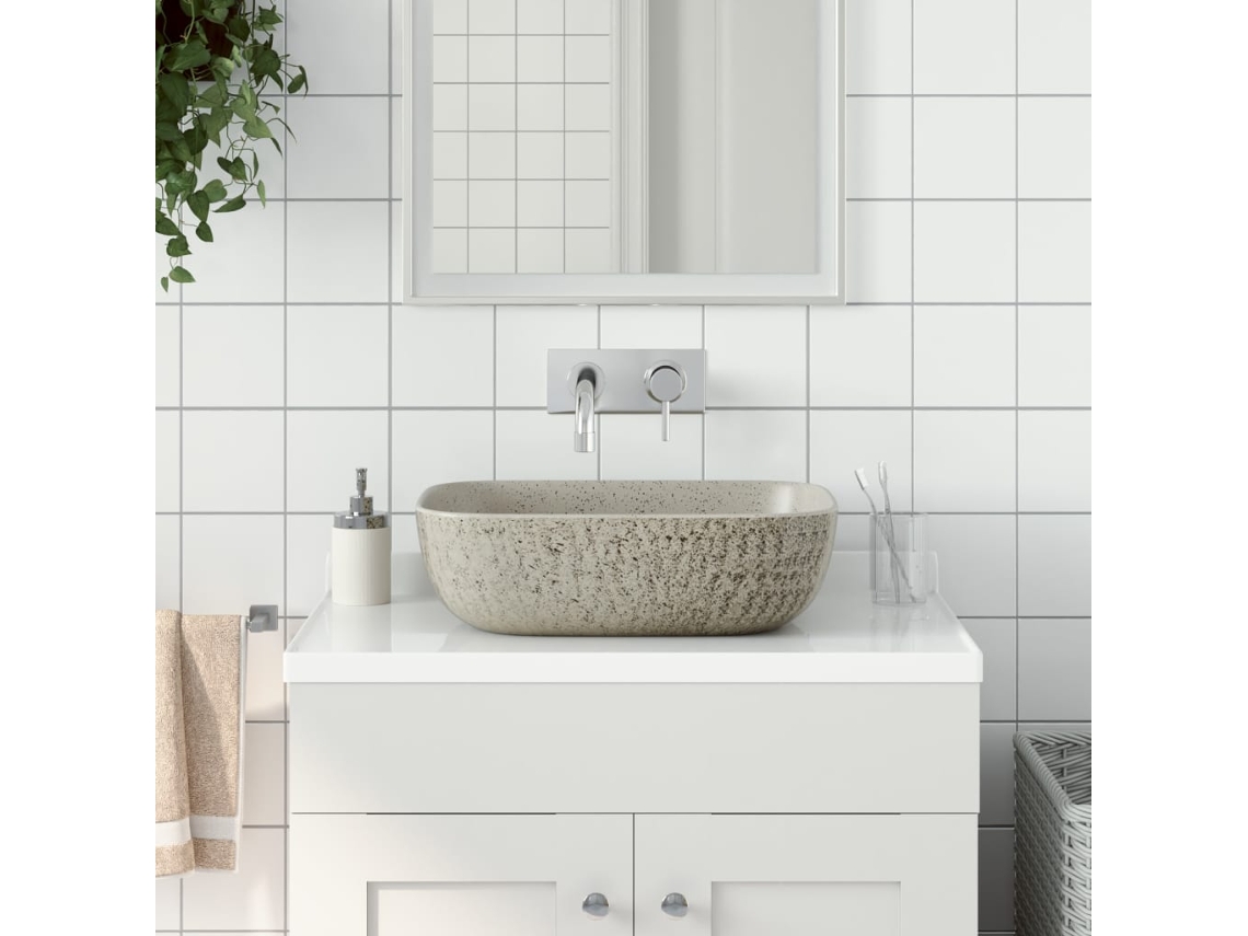 Vidaxl Lavatório De Bancada Retangular 48x37,5x13,5 Cm Cerâmica Cinza