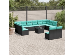 Vidaxl Conjunto De Sofá De Jardim Com 13 Peças E Almofadas Em Rattan Sintético Preto