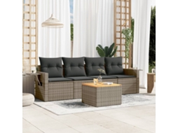 Vidaxl 5 Pcs Conjunto Sofás De Jardim C/ Almofadões Vime Pe Cinzento