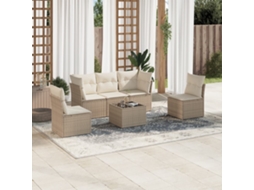 Vidaxl 6 Pcs Conjunto De Sofás P/ Jardim Com Almofadões Vime Pe Bege