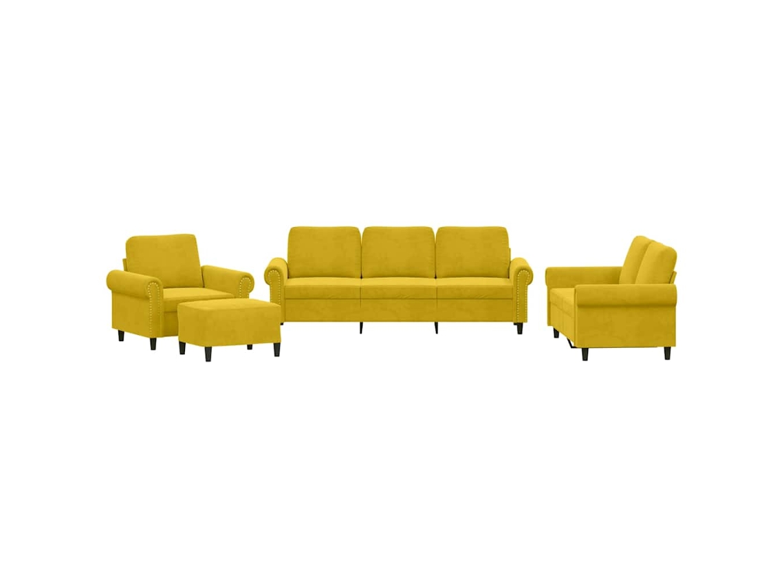 4 Pcs Conjunto de Sofás com Almofadões Veludo Amarelo MAISON EXCLUSIVE