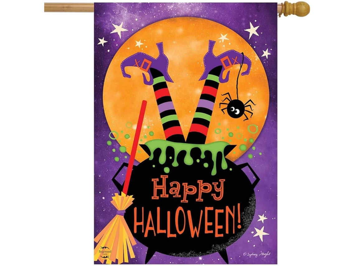 Bandeira De Casa De Halloween Com Pés De Bruxa Caldeirão Lua Cheia