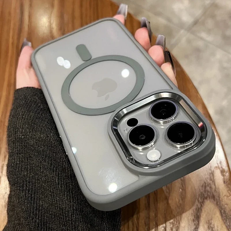 (iphone 15 Pro Max, Cinza) Capa Protetora Transparente Magnética Para Carregamento Sem Fio Magsafe, Com Estrutura Resistente A Impactos.