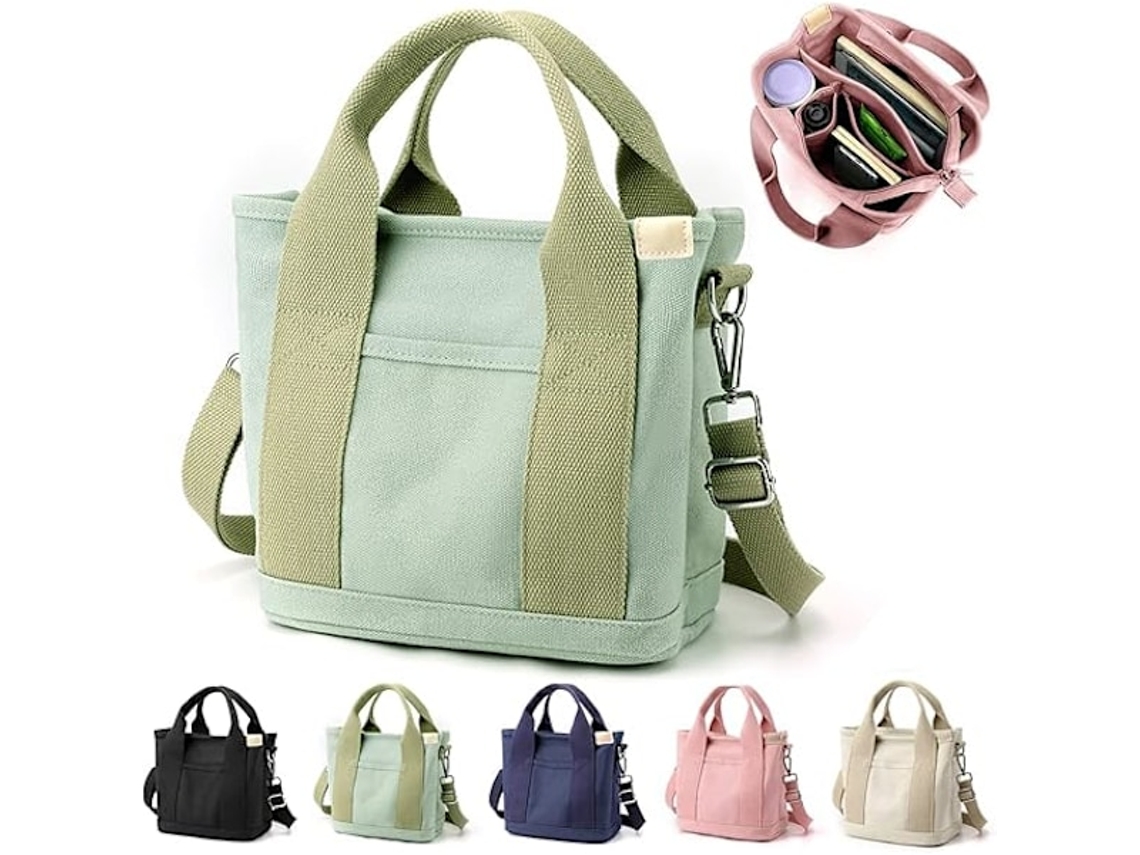 Bolsa de lona artesanal com compartimentos, zíper, ombro multifuncional feminina, verde pequena AQUAFORGE