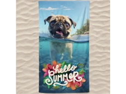 Toalha De Praia Microfibra Pug Hello Summer