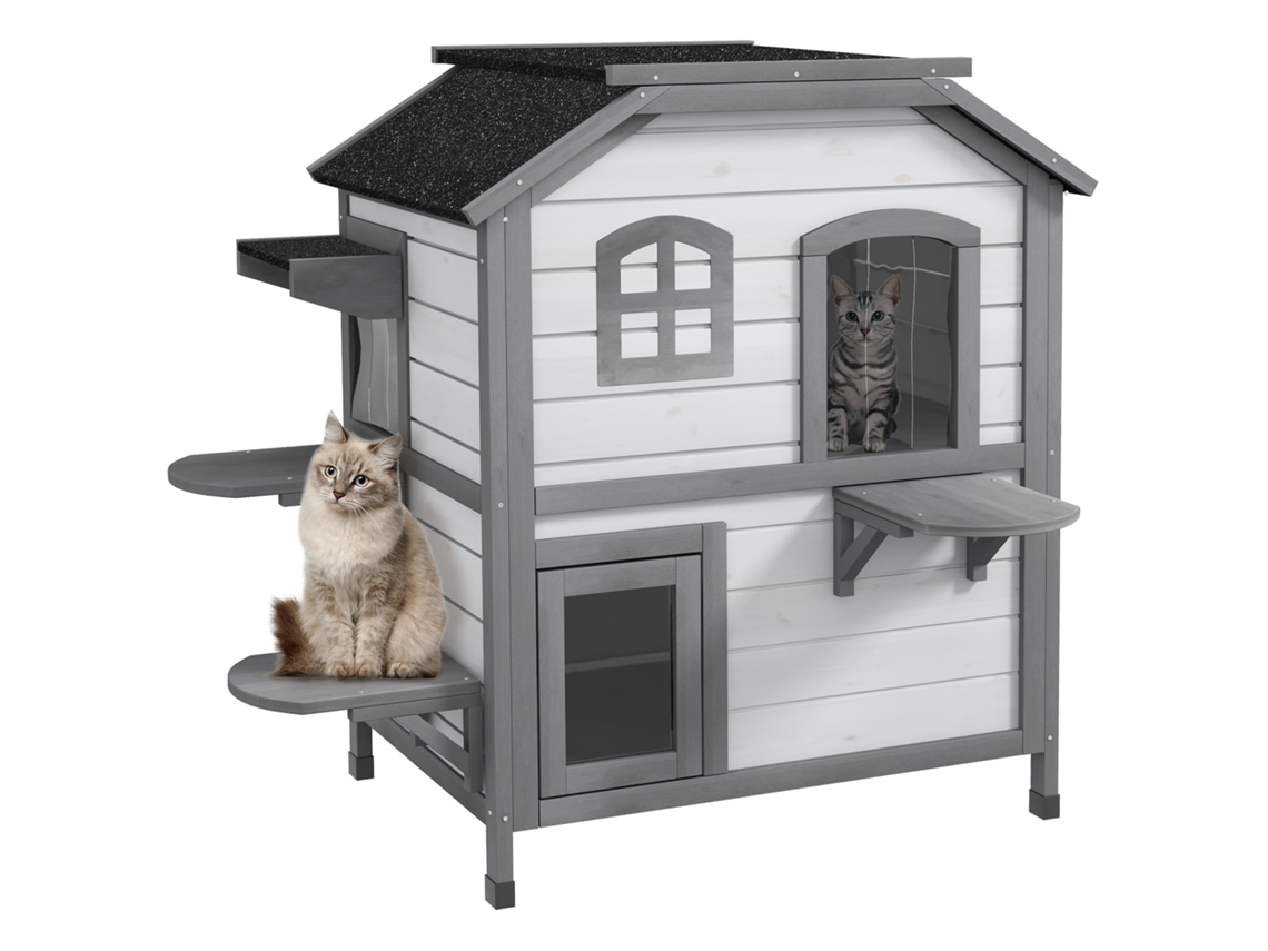 Casa de Gato 2 Andares Branco + Cinza, 99,5x76x91cm (resistente Ao Clima)