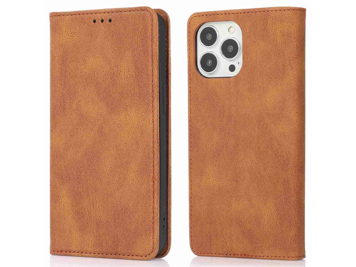 Capa Para Iphone 15 Pro Pele Sintética Anti-choque Magnética Castanho