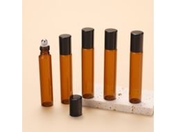 Conjunto de 5 Frascos Recarregáveis para Óleos Essenciais, Corpo em Vidro Âmbar, com Aplicador Roll on em Aço Inoxidável. MDUG (estilo 1)