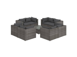 Maison Exclusive - 9 Pcs Conjunto Lounge De Jardim C/ Almofadões Vime Pe Cinzento