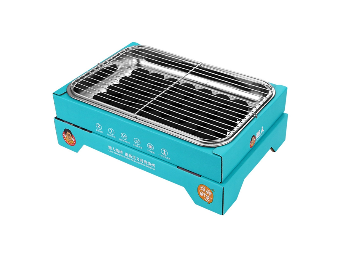 Churrasqueira Portátil Aço Inox Azul Claro com Carvão